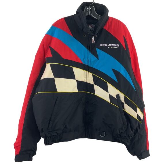 Polaris Vintage Indy Snowmobile Racing Men's 2XL Black/Red Nylon Jacket Preowned - Picture 1 of 6